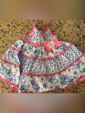 Little Me Blue Floral Summer Dress with Pink Accents 12 months